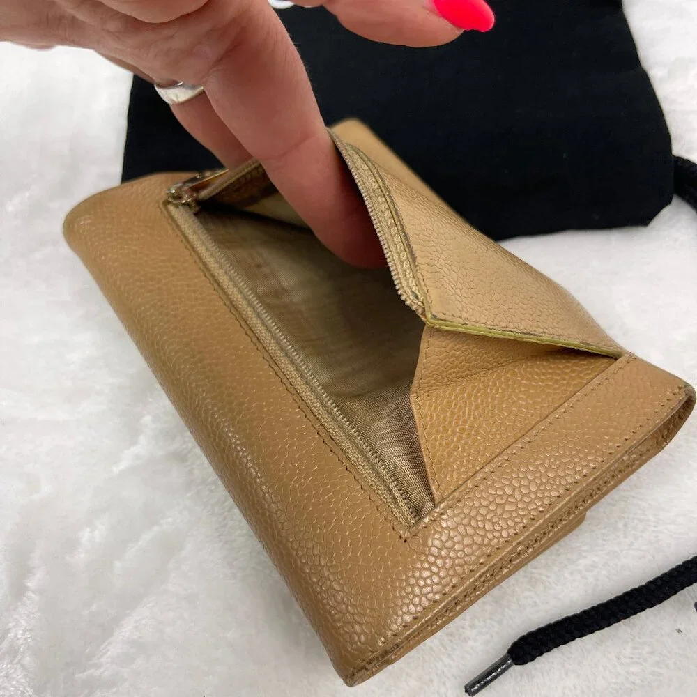 Chanel vintage large beige Caviar CC trifold wallet